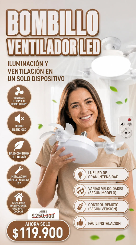 BOMBILLO VENTILADOR LED CON ASPAS