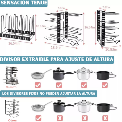 ORGANIZADOR DE OLLAS Y SARTENES: 8 NIVELES 🍳