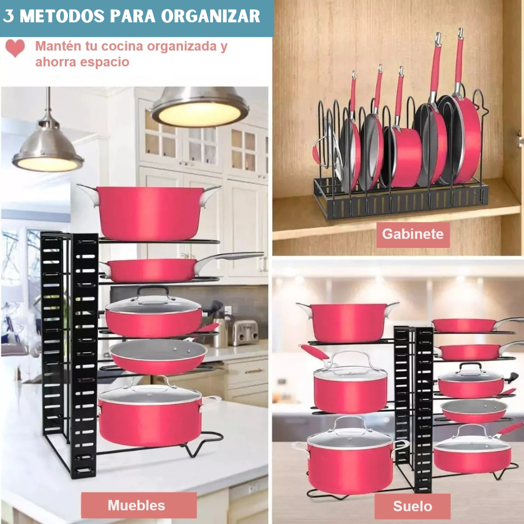 ORGANIZADOR DE OLLAS Y SARTENES: 8 NIVELES 🍳