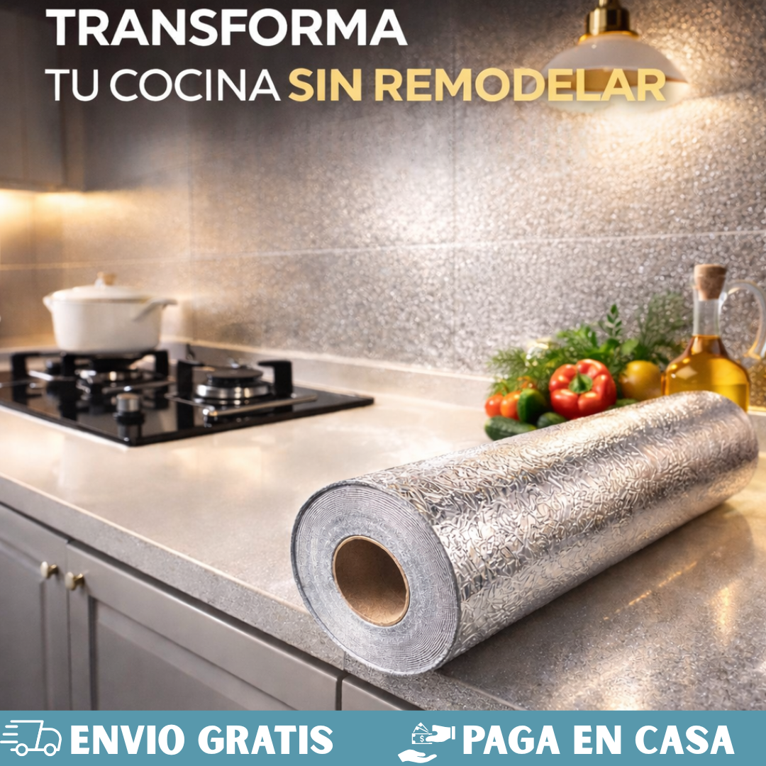 PAPEL ALUMINIO ADHESIVO DE COCINA 🎁
