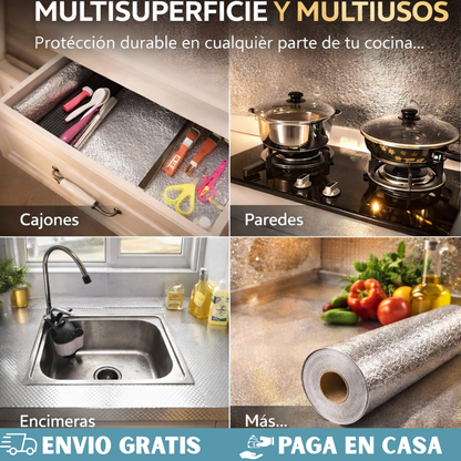 PAPEL ALUMINIO ADHESIVO DE COCINA 🎁