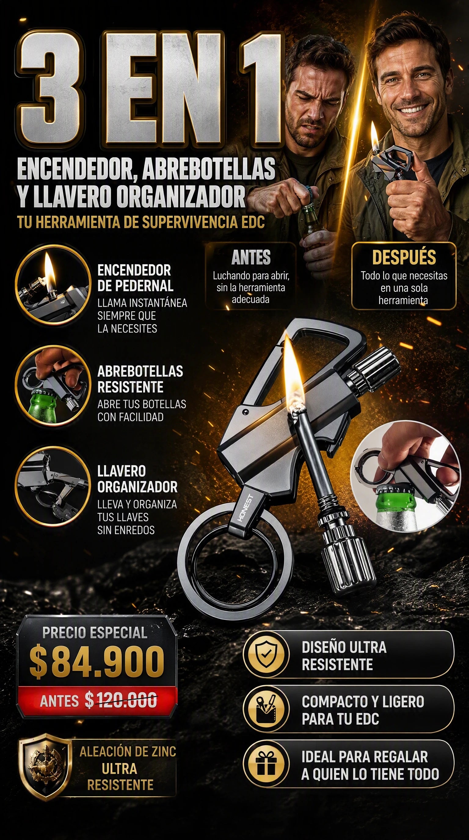 Llavero encededor 3 en 1